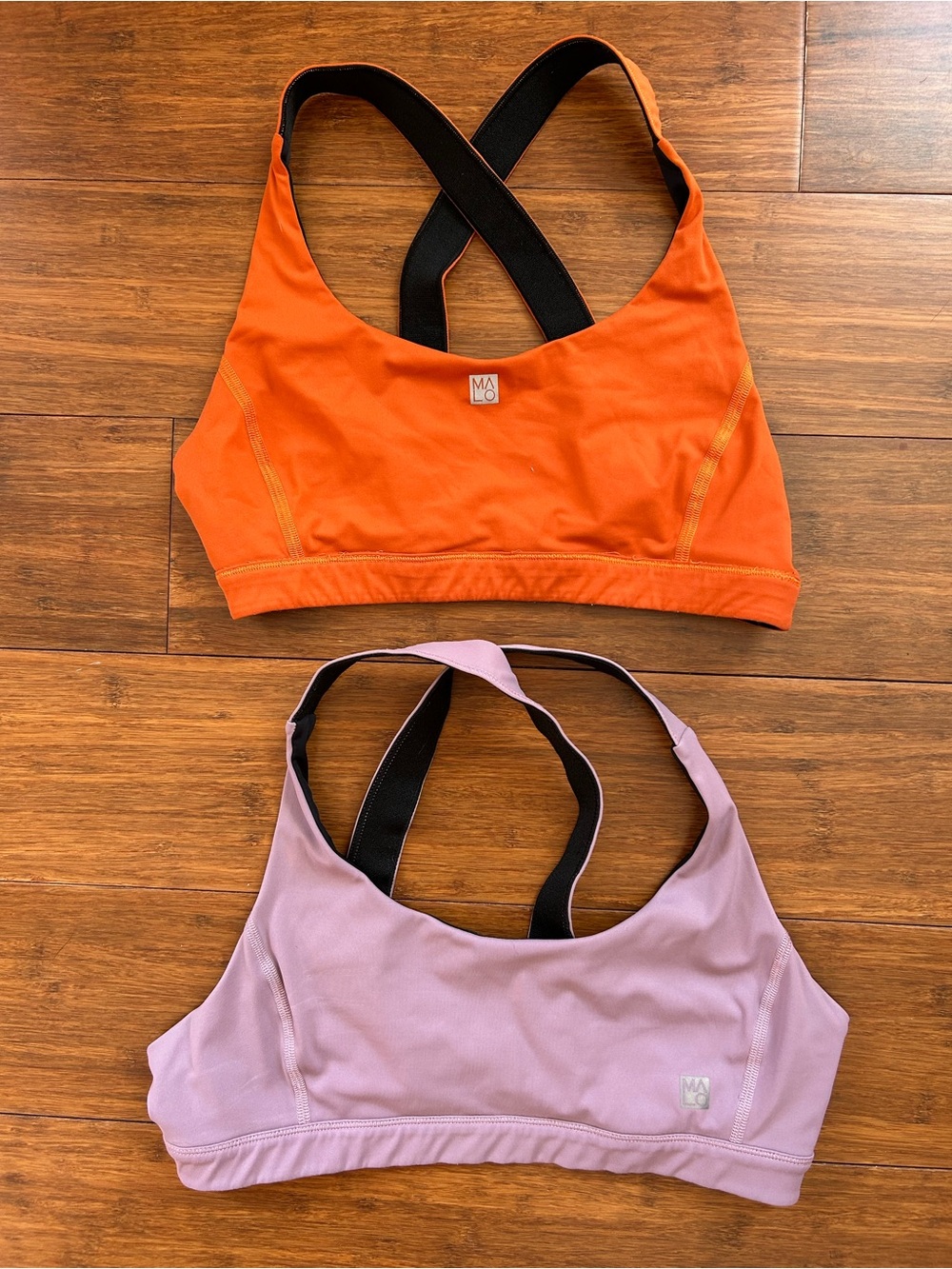 2 MALO Women's Orange and Lavender Crossback Sports Bras